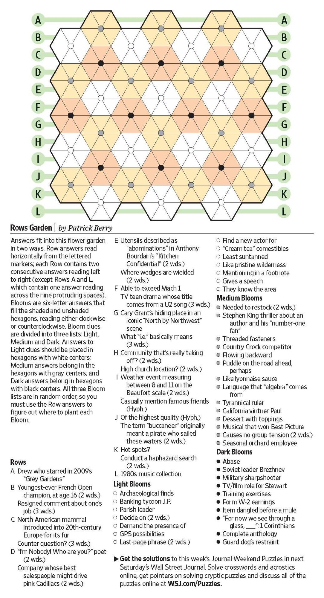 Rows Garden (Saturday Puzzle) - Wsj Puzzles - Wsj - Printable Wsj Crossword