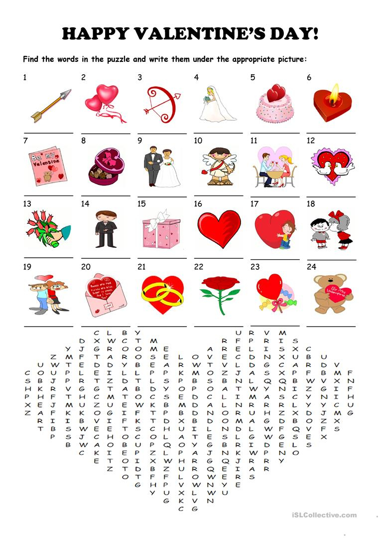 Saint Valentine&amp;#039;s Day - Word Search Puzzle Worksheet - Free Esl - Printable Valentine Crossword Puzzle