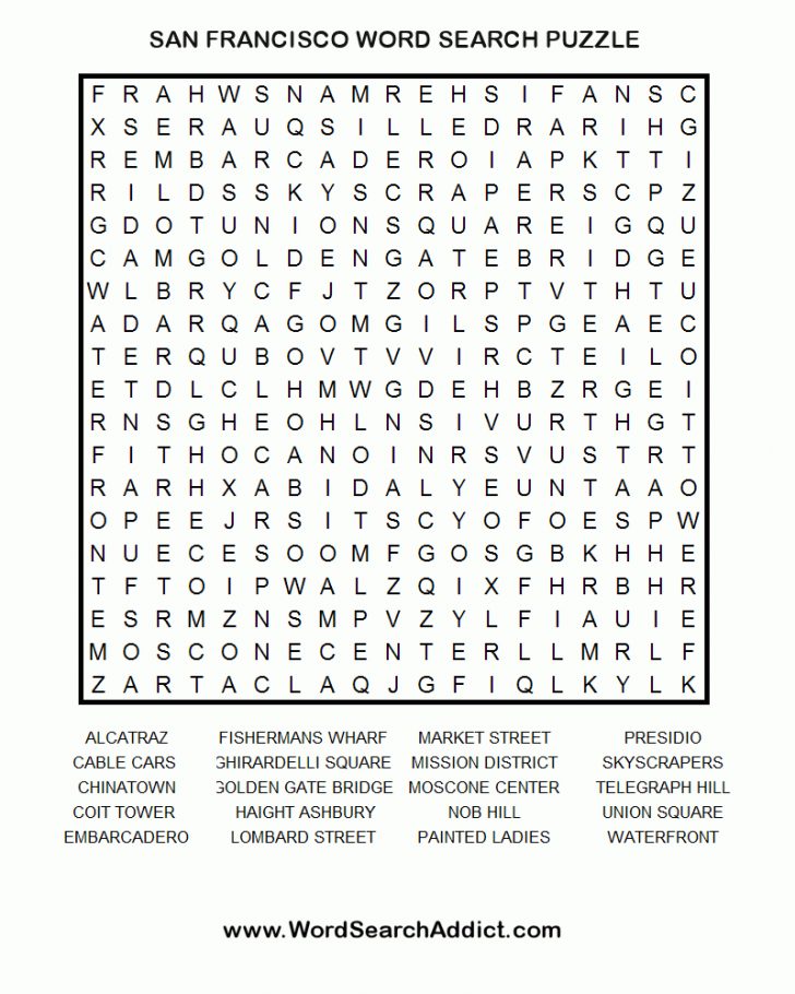 San Francisco Printable Word Search Puzzle Printable Bridges Puzzles Printable Crossword Puzzles