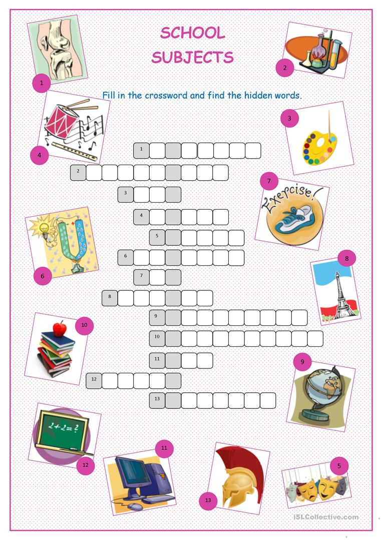 School Subjects Crossword Puzzle Worksheet - Free Esl Printable - Printable Crossword Puzzles By Subject