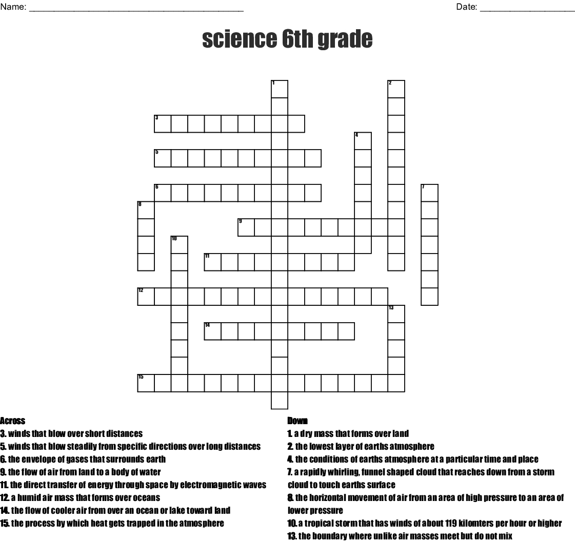 Science 6Th Grade Crossword - Wordmint - Crossword Puzzles Printable 6Th Grade