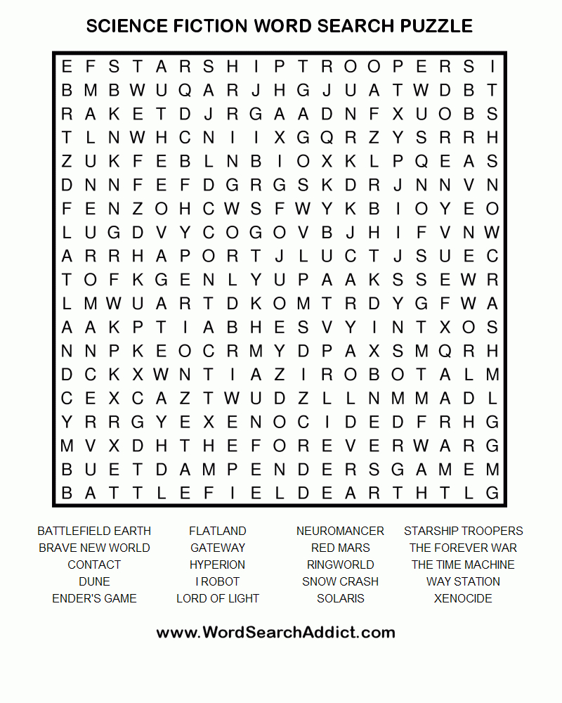 Science Fiction Books Printable Word Search Puzzle - Printable Puzzle Book Pdf