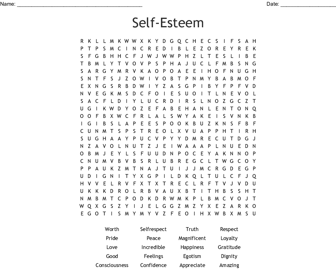 Self-Esteem Word Search - Wordmint - Respect Crossword Puzzle Printable
