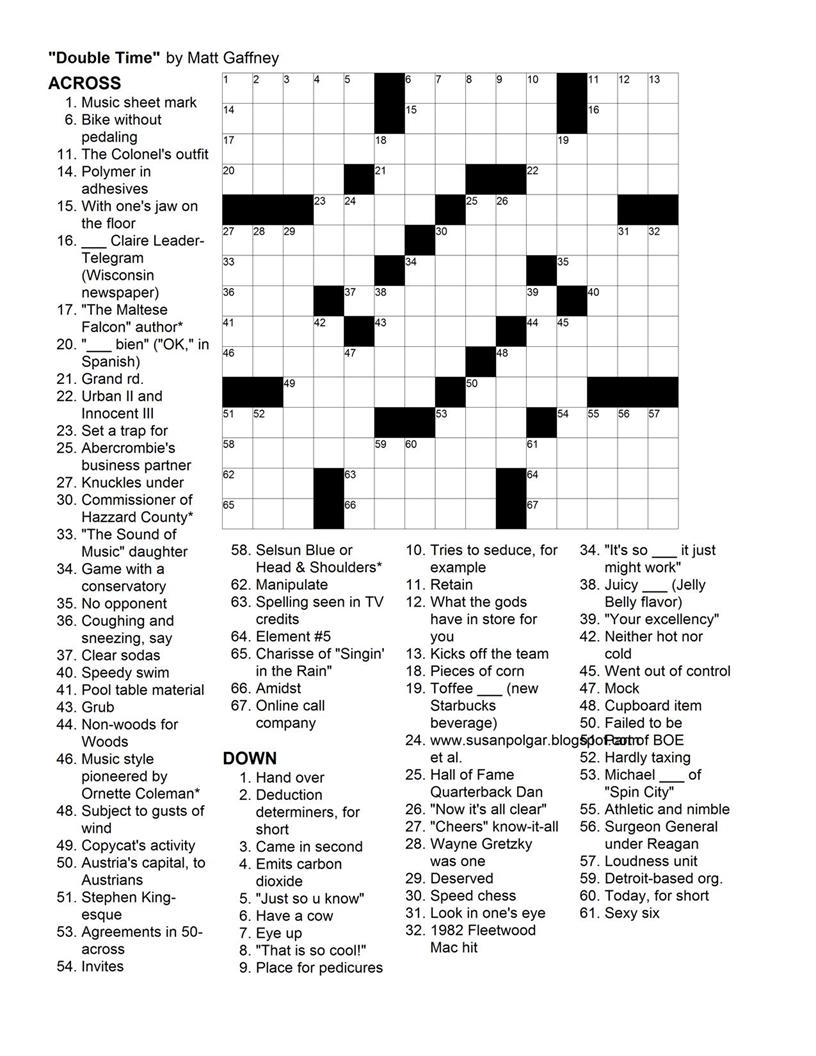 September | 2010 | Matt Gaffney&amp;#039;s Weekly Crossword Contest - Thomas Joseph Crossword Printable Version