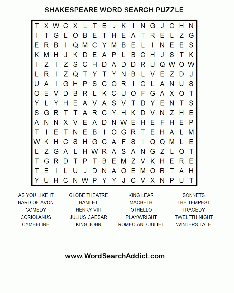 Shakespeare Word Search Puzzle | Coloring &amp;amp; Challenges For Adults - Printable Automotive Crossword Puzzles