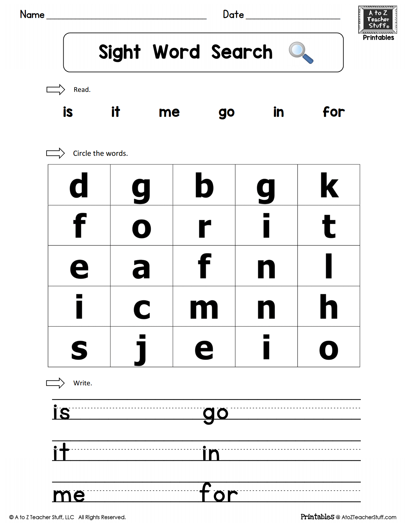 Sight Words Crossword Puzzle (With, He, Are, In, Was, This) | A To Z - Crossword Puzzle 1St Grade Printable