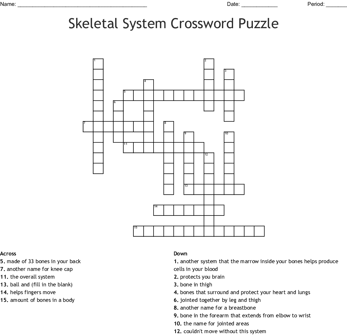 Skeletal System Crossword Puzzle Crossword - Wordmint - Skeletal System Crossword Puzzle Printables
