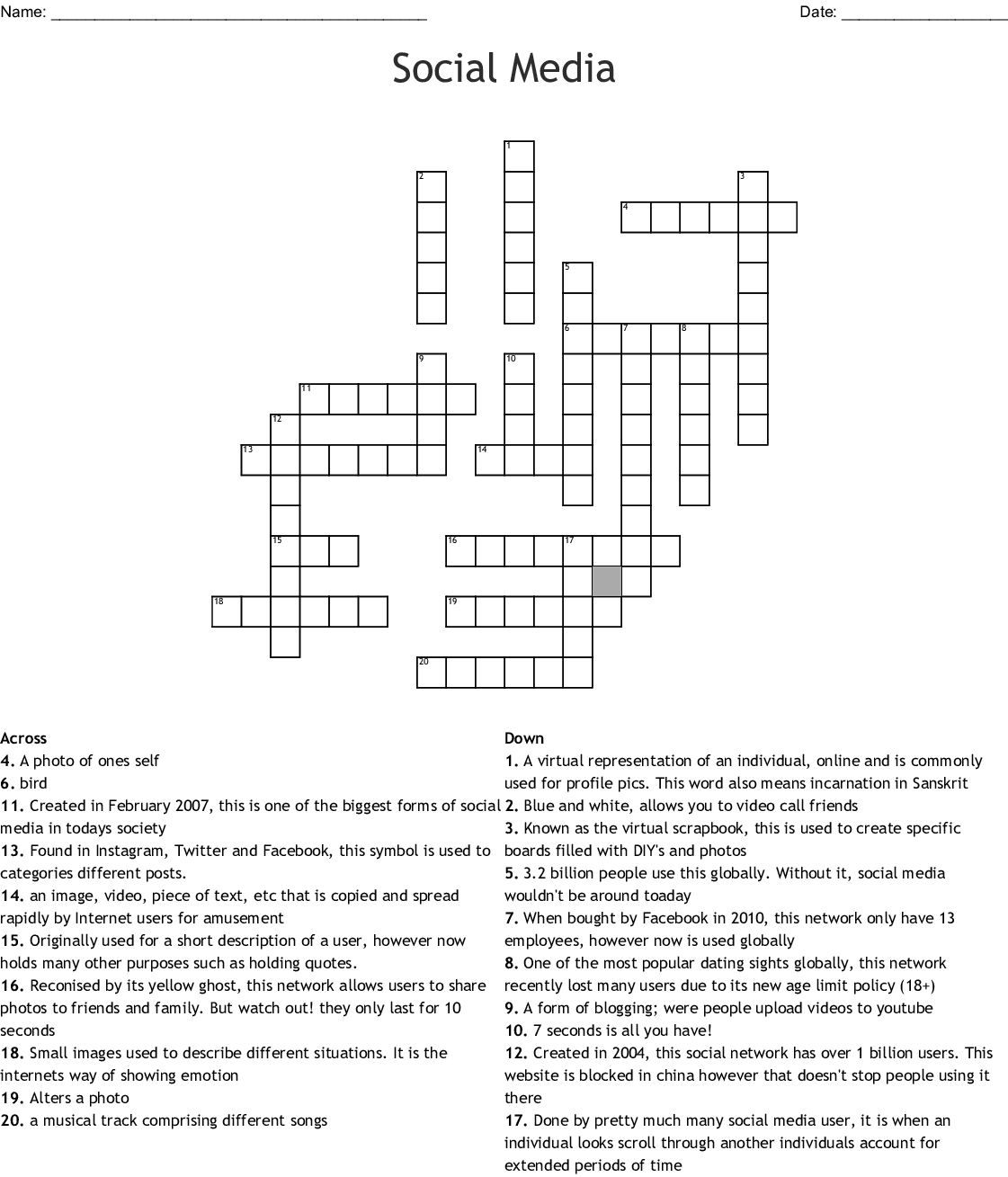 Social Media Crossword - Wordmint - Printable Crossword Puzzle Tagalog
