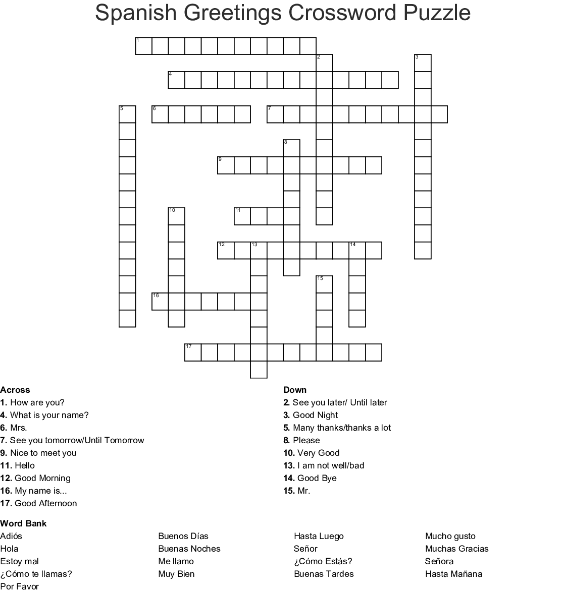 Spanish Greetings Crossword Puzzle Crossword - Wordmint - Printable Spanish Crossword Puzzle Answers
