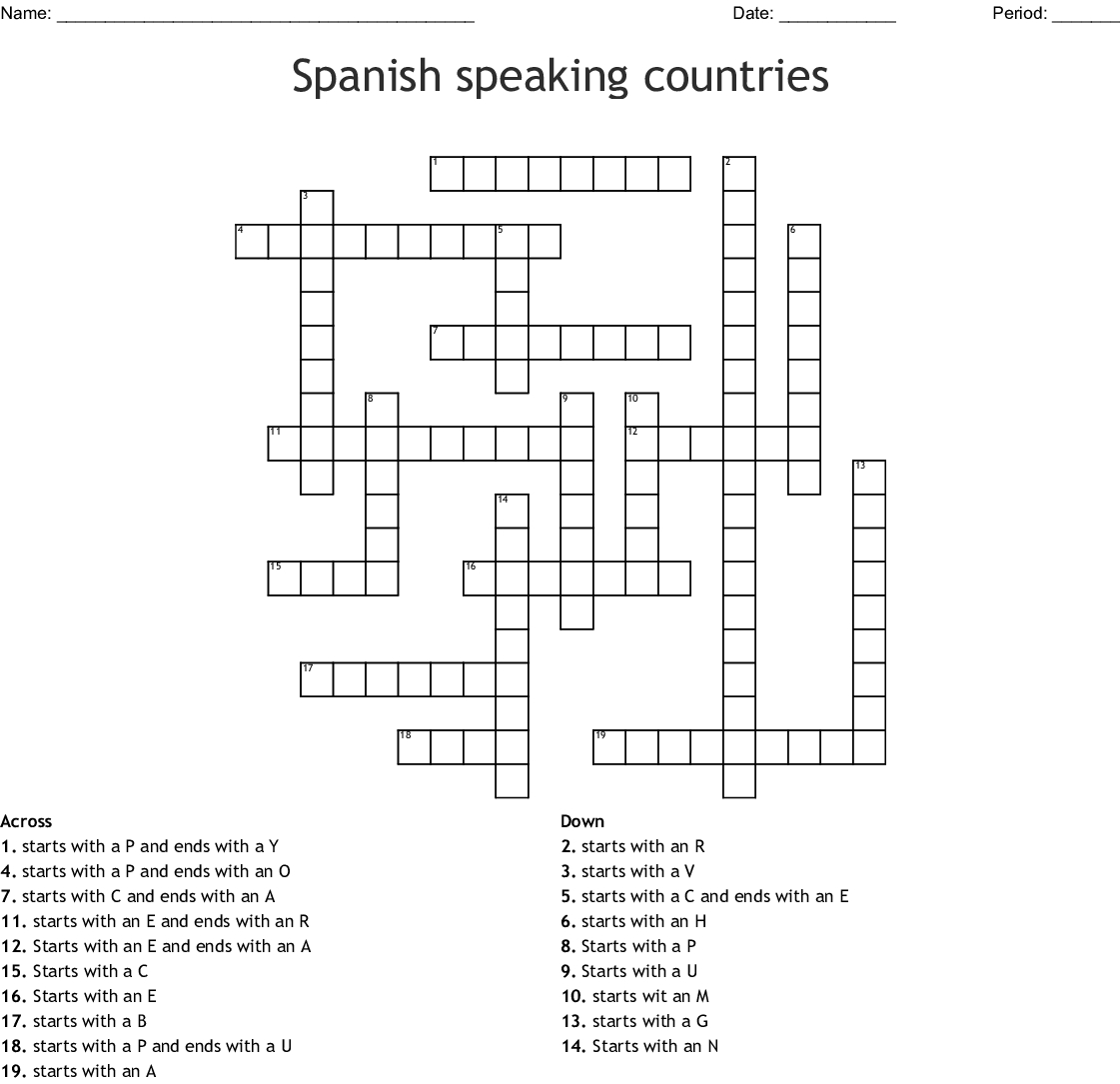 Printable Spanish Crossword Puzzle