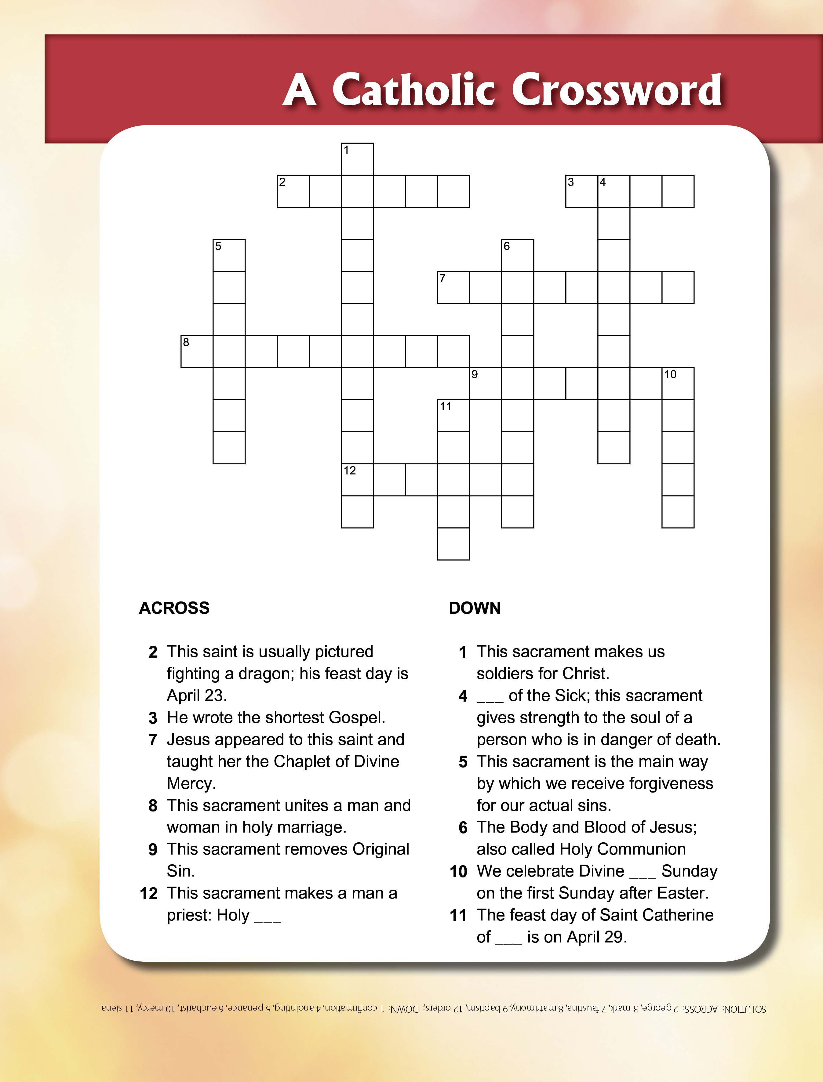 St George &amp;amp; Sacraments Crossword - | Printable Activities For Kids - Printable Holy Week Crossword Puzzle