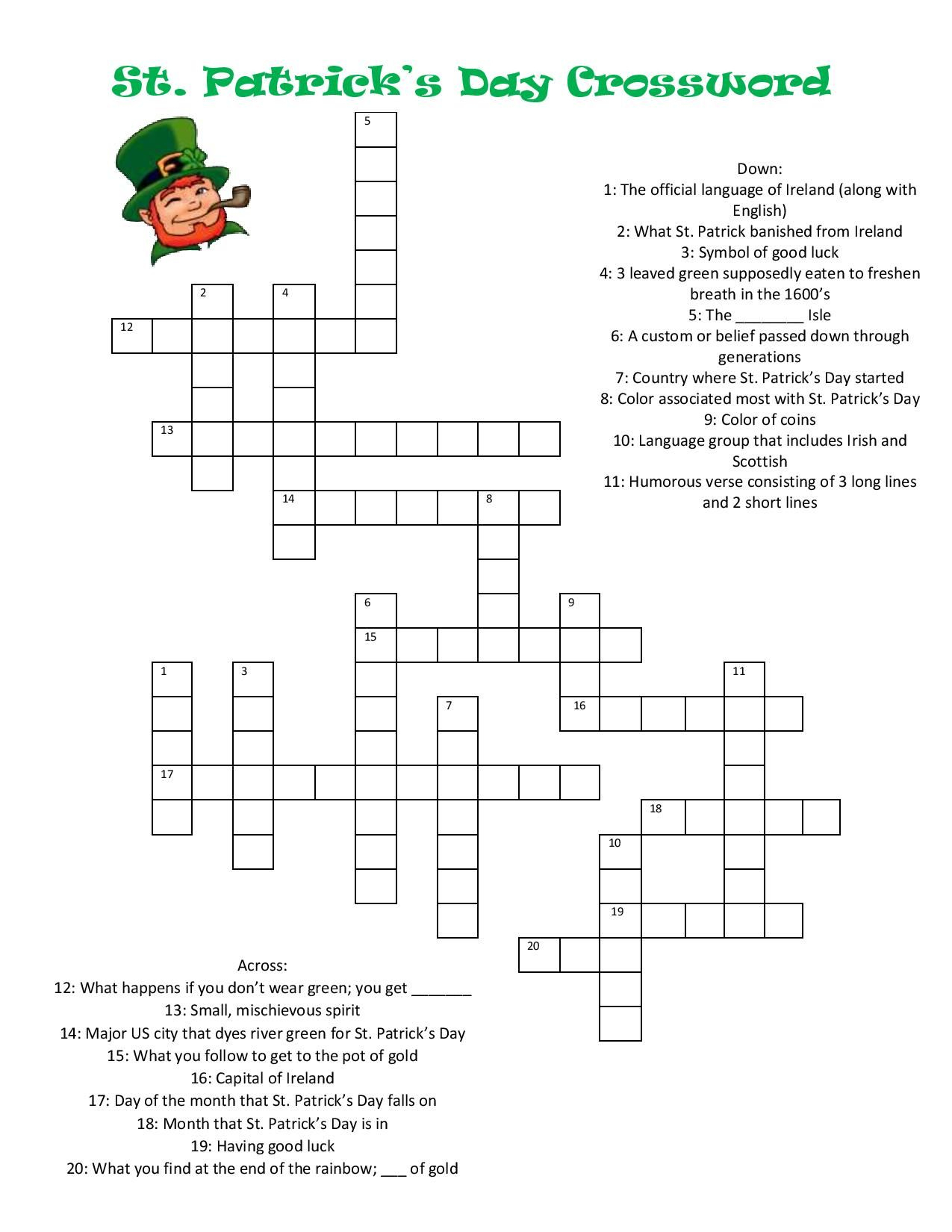 St. Patrick&amp;#039;s Day Crossword | Children Education | St Patrick Day - Free Printable St Patrick&amp;amp;#039;s Day Crossword Puzzles