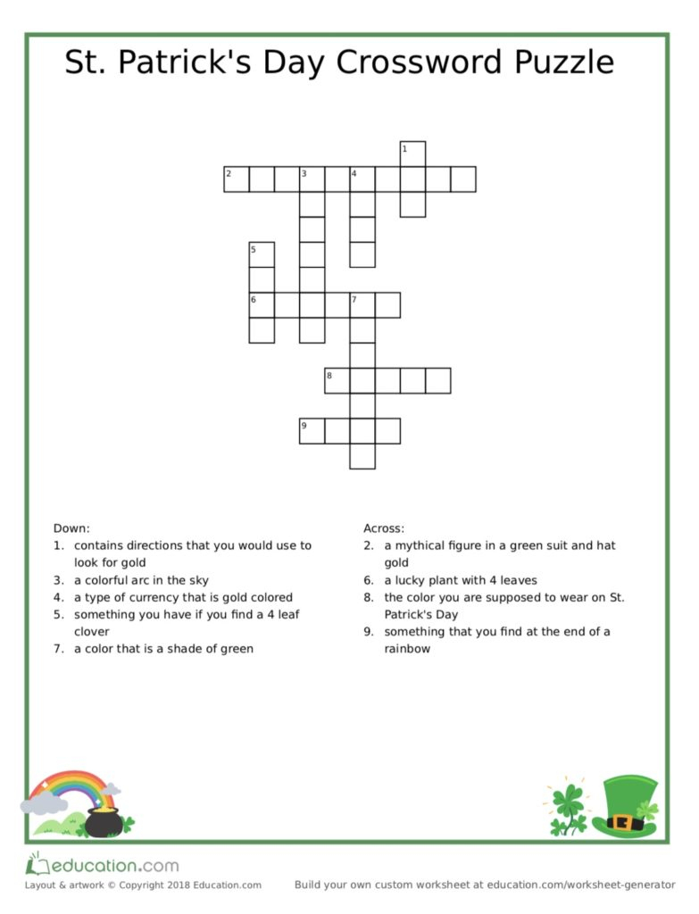 St. Patrick&amp;#039;s Day Crossword Puzzle - Adore Them - Printable Crossword Of The Day