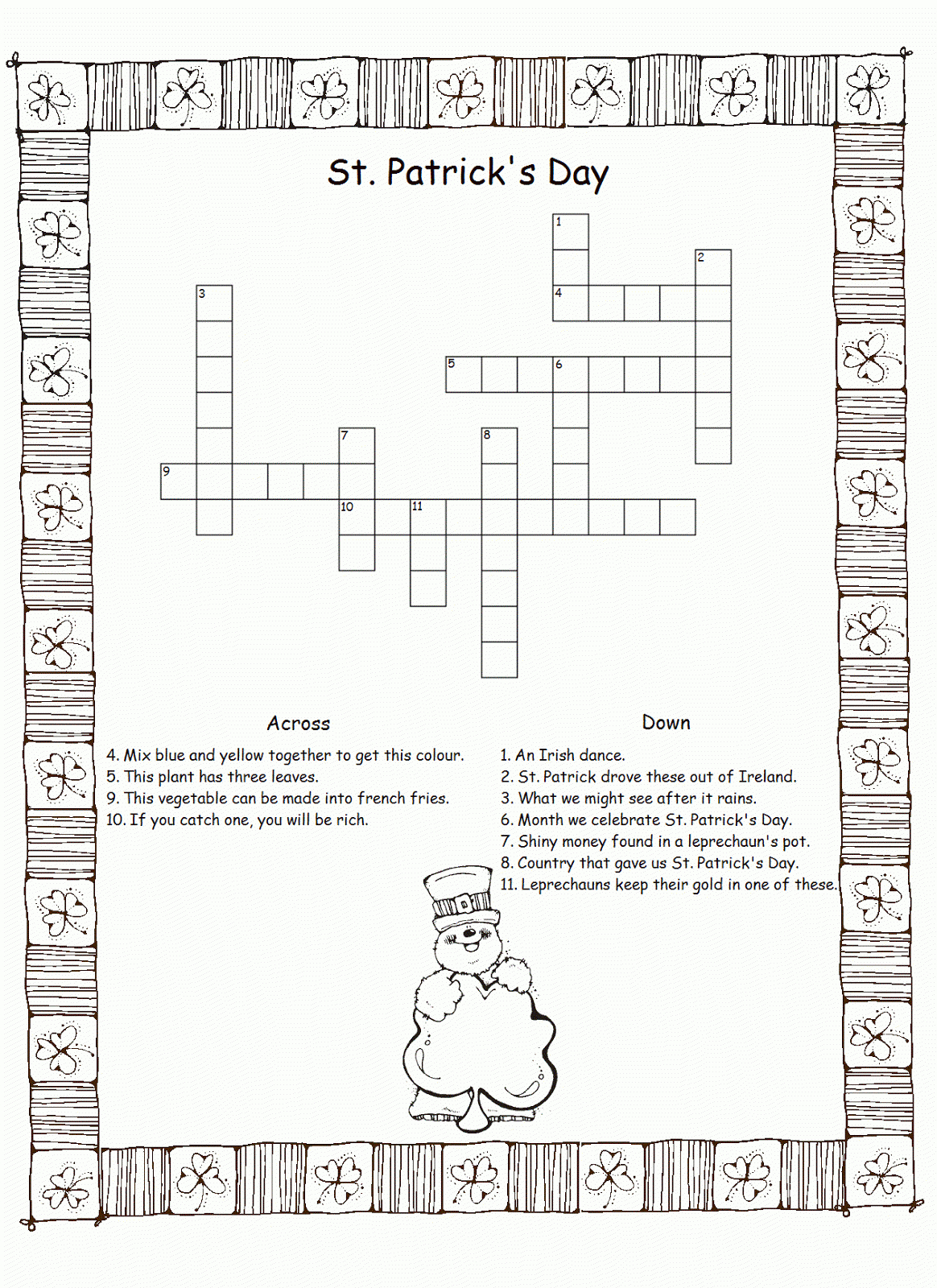St Patrick&amp;#039;s Day Crossword Puzzle Worksheet. Blog St Patricks Day - St Patrick&amp;#039;s Day Crossword Puzzle Printable