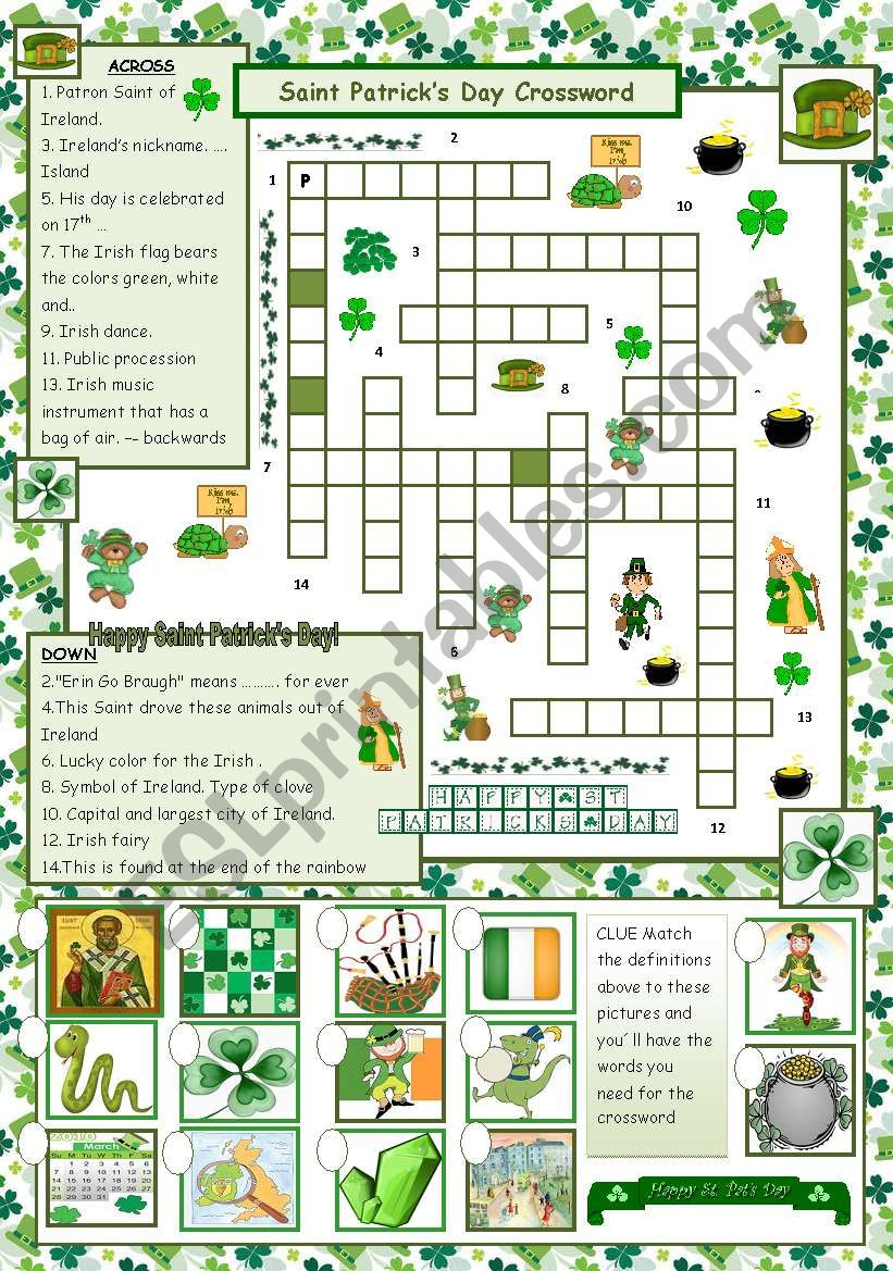 St. Patrick´s Day Crossword - With Answers - Esl Worksheetmaguyre - St Patrick&amp;#039;s Day Crossword Puzzle Printable