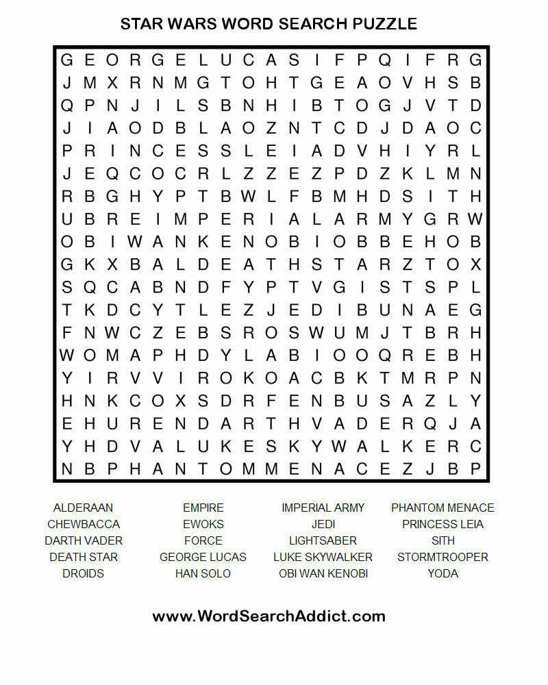 Star Wars Printable Word Search Puzzle - Search A Word Printable Puzzles