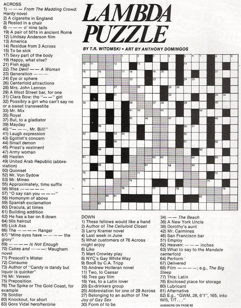 Stinkylulu: Gay Pride Crossword Puzzle (Homo Heritage Fridays) - Entertainment Crossword Puzzles Printable