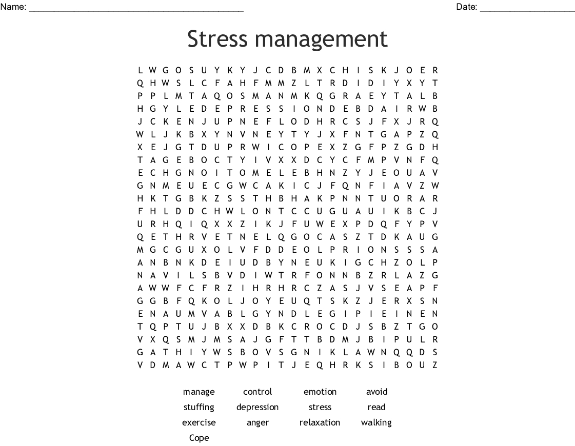 Stress Management Word Search Printable