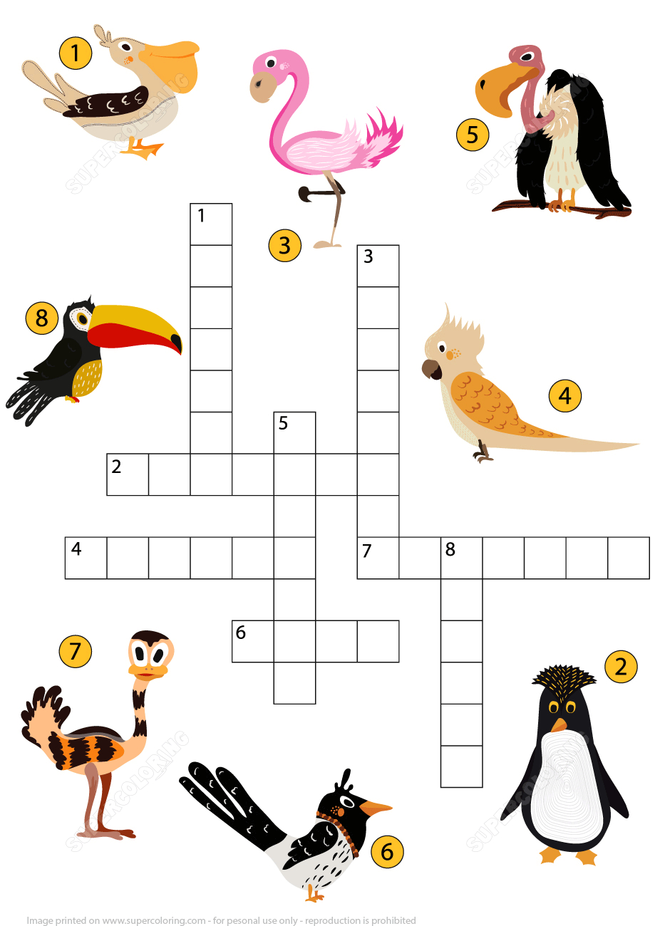 Study Birds Crossword Puzzle | Free Printable Puzzle Games - Printable Bird Puzzles