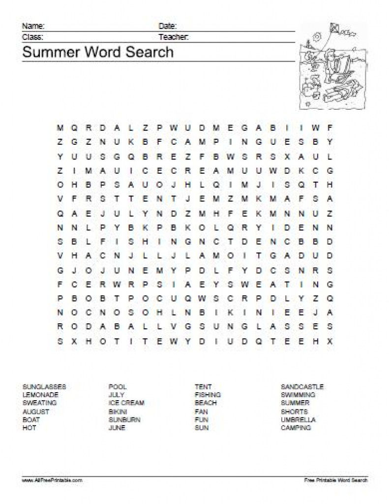 Summer Word Search Puzzle - Free Printable - Allfreeprintable For - Summer Crossword Puzzle Free Printable