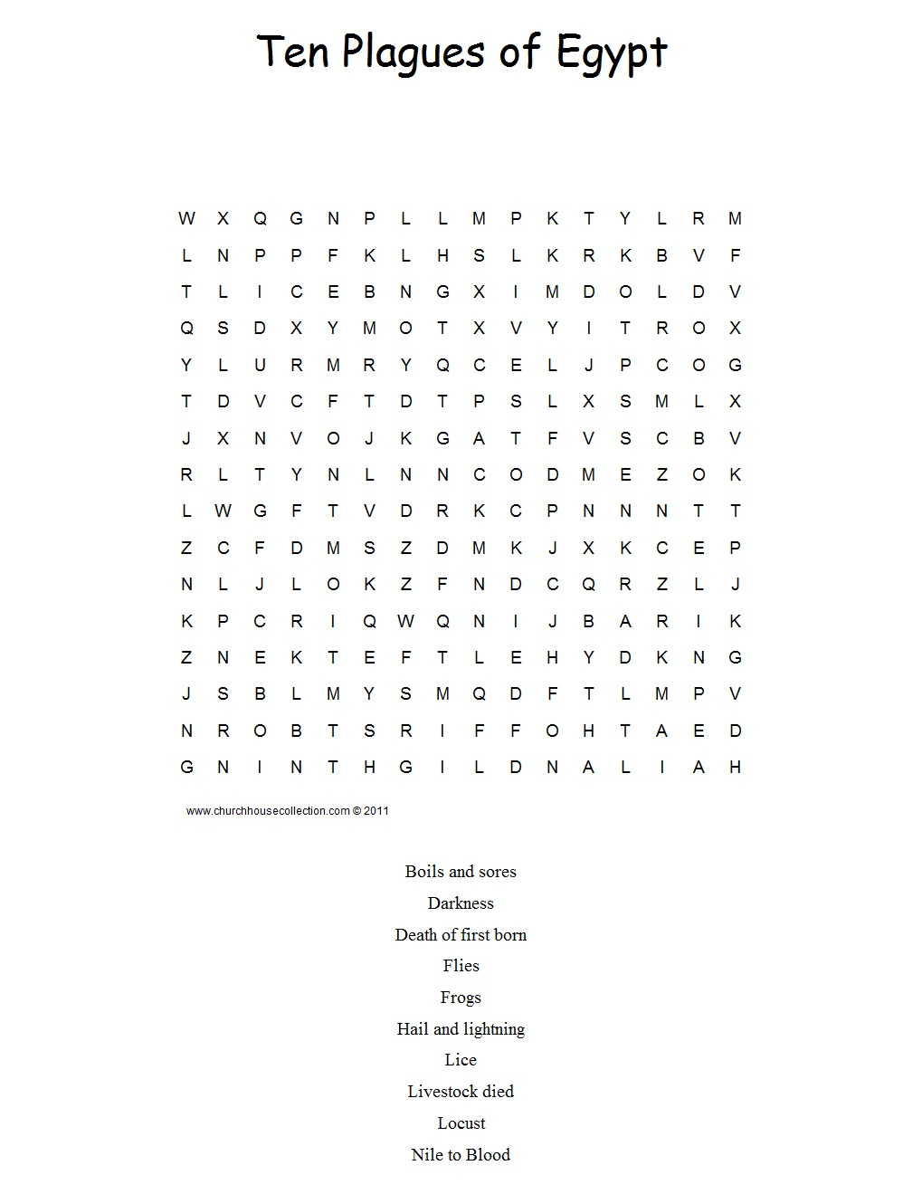 Ten Plagues Of Egypt Word Search Puzzle - Printable Puzzles On Moses