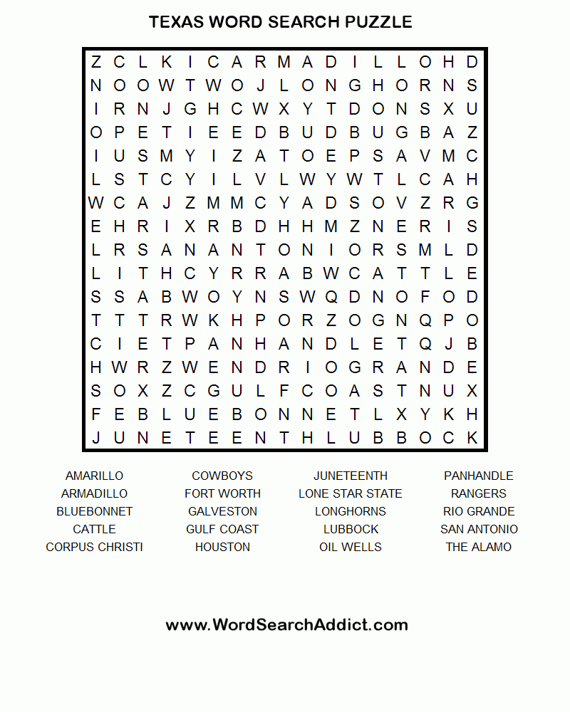 Texas Word Search Puzzle | Smarty Pants | Puzzle, Crossword Puzzles - Printable Puzzle Word Search