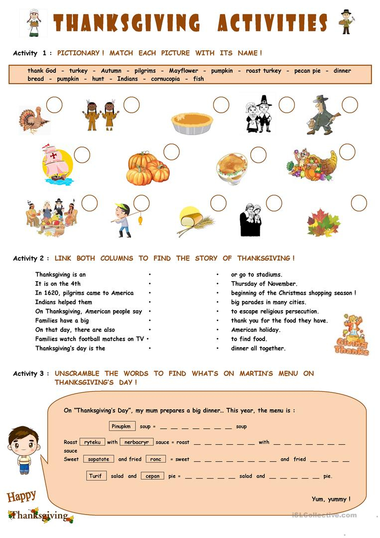 Thanksgiving Activities Worksheet - Free Esl Printable Worksheets - Printable Thanksgiving Puzzles For Adults