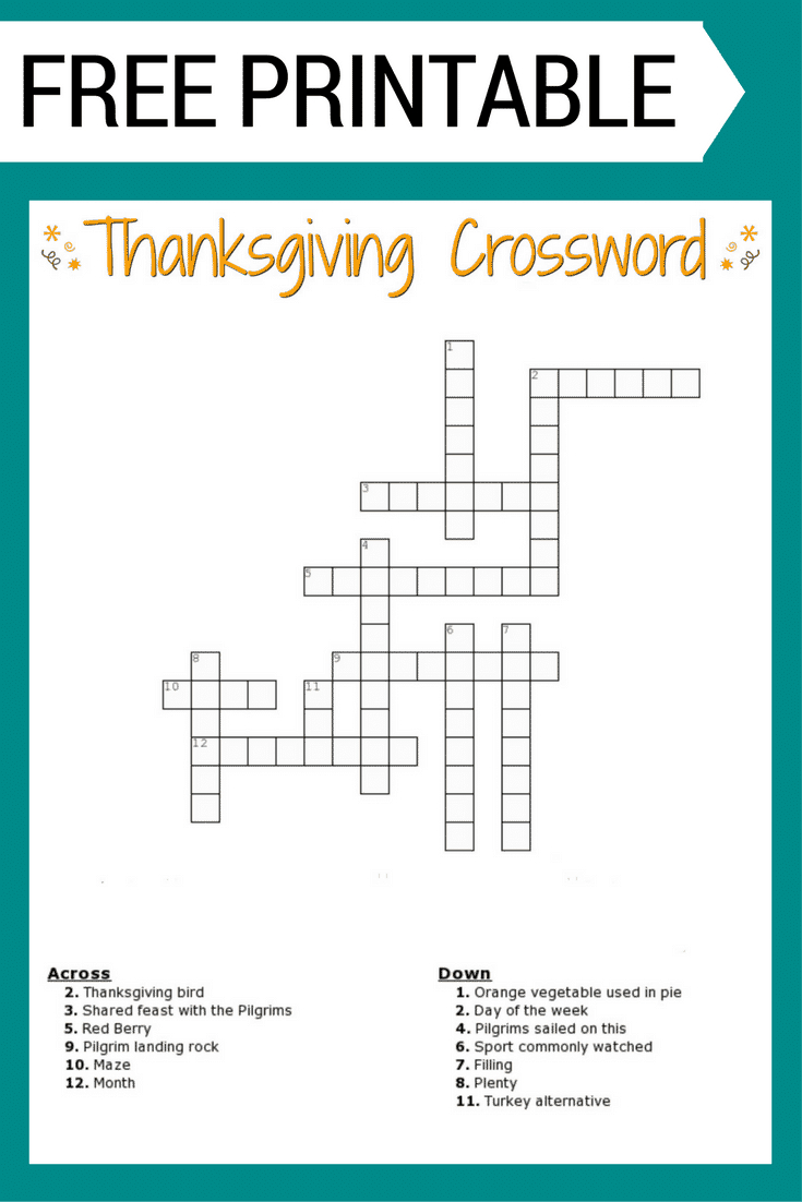 Thanksgiving Crossword Puzzle Free Printable - Printable Picture Puzzles Free