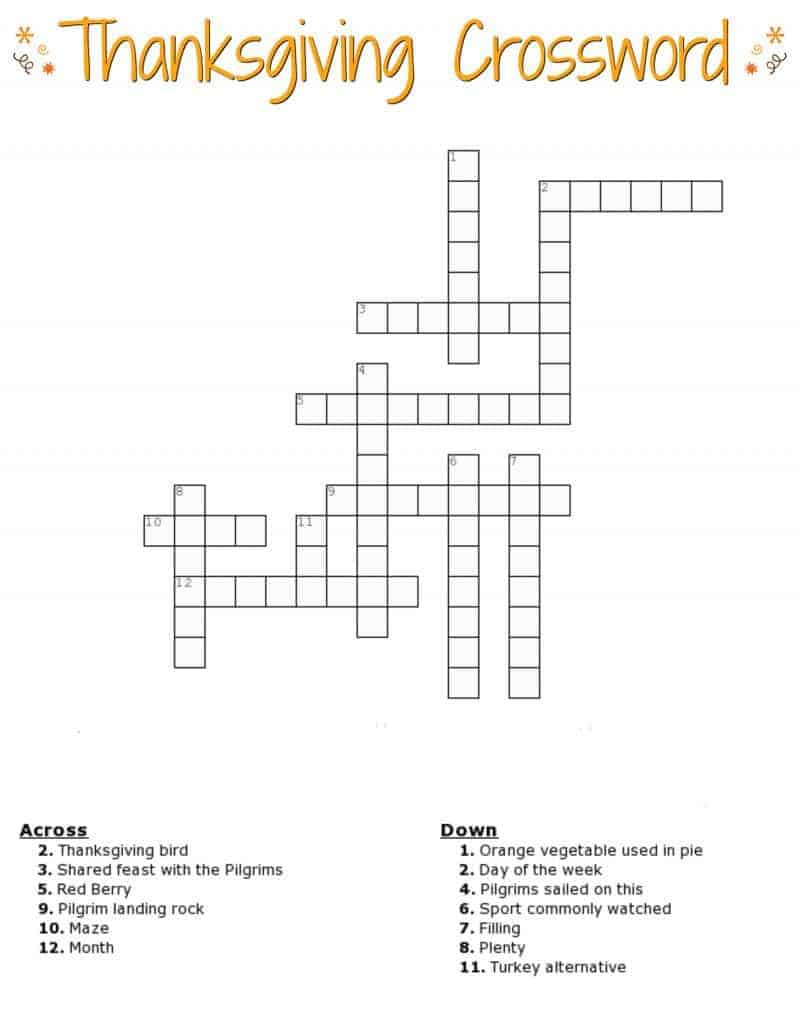 Thanksgiving Crossword Puzzle Free Printable - Printable Turkey Puzzle