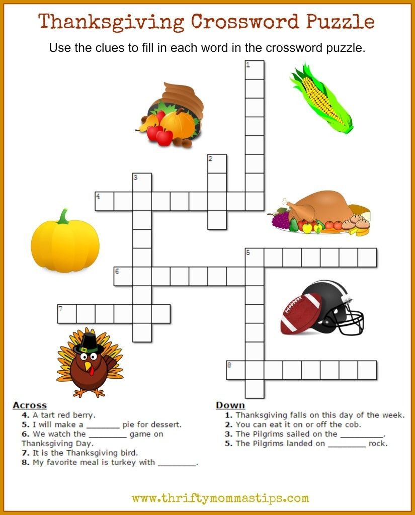 Thanksgiving Crossword Puzzle Printable | Work Thangs | Thanksgiving - Printable Thanksgiving Crossword