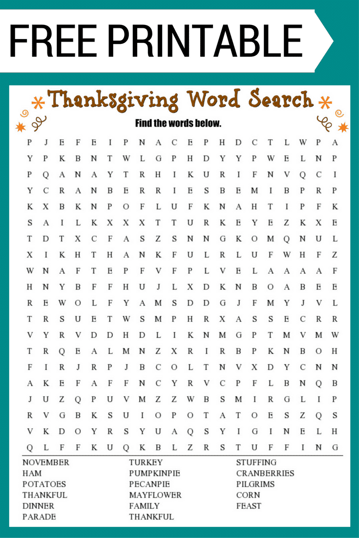 Thanksgiving Word Search Free Printable Worksheet - Printable Worksheets Word Puzzle