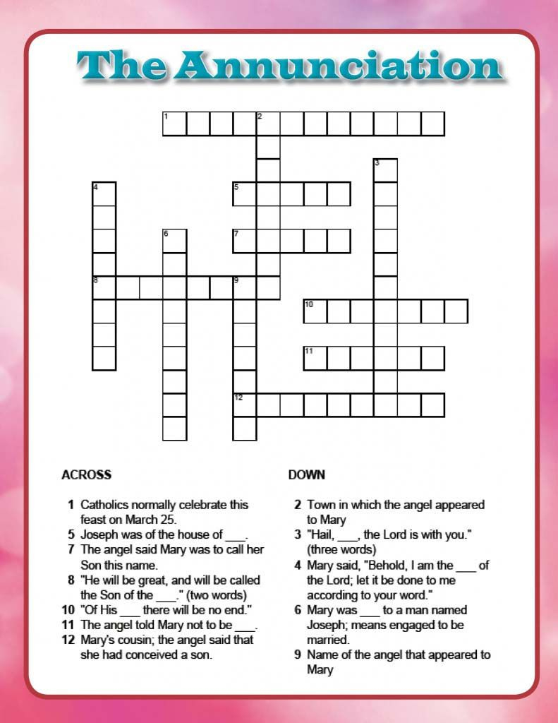 The Annunciation Crossword | Religion | Crossword, Art, Trivia - Printable Joseph Crossword