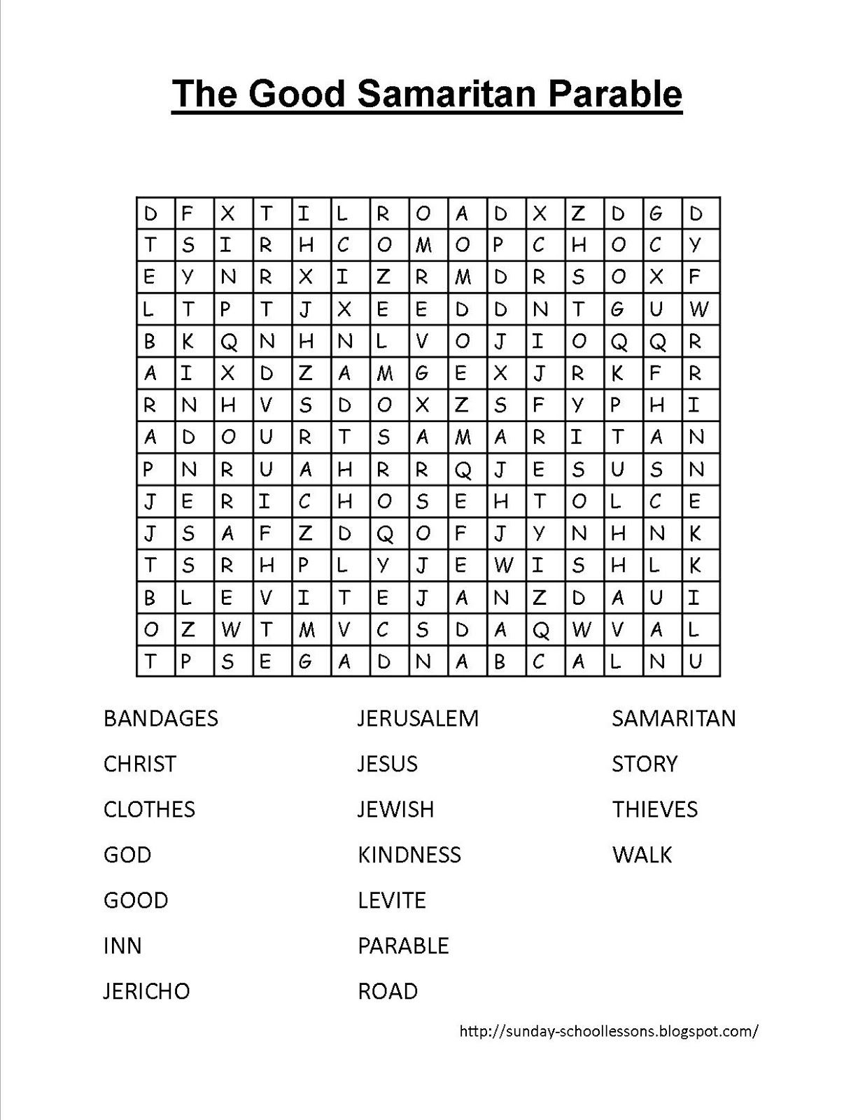 The Good Samaritan Crossword Puzzle (Free Printable) - Parables - Free Printable Sunday School Crossword Puzzles