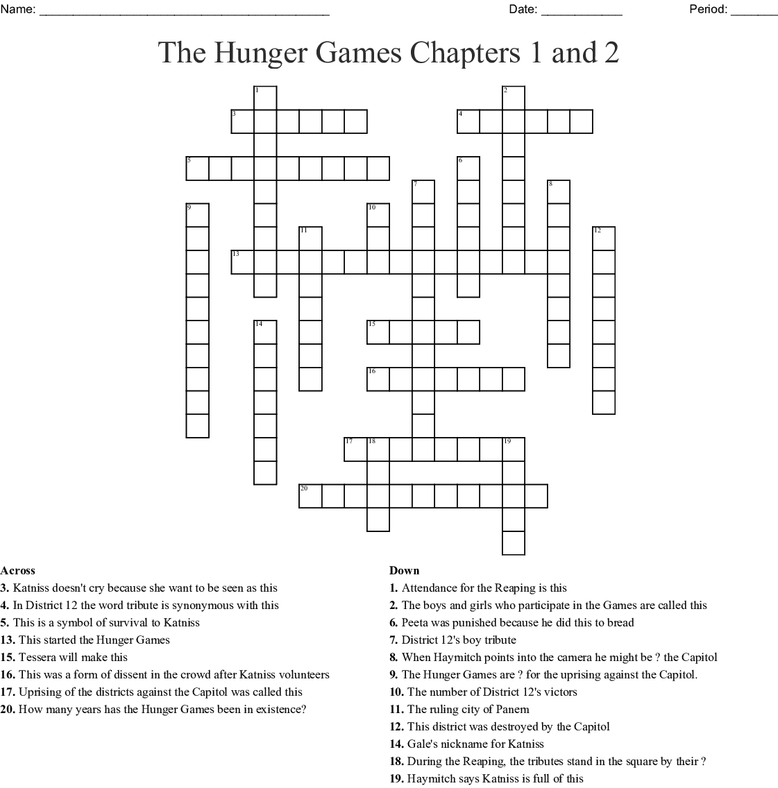 The Hunger Games Chapters 1 And 2 Crossword - Wordmint - Hunger Games Crossword Puzzle Printable