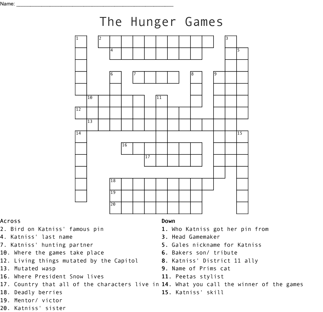 The Hunger Games Crossword - Wordmint - Hunger Games Crossword Puzzle Printable