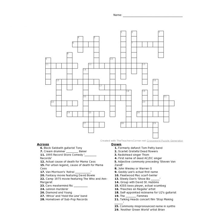 The Medium-sized Rock And Roll Crossword! 