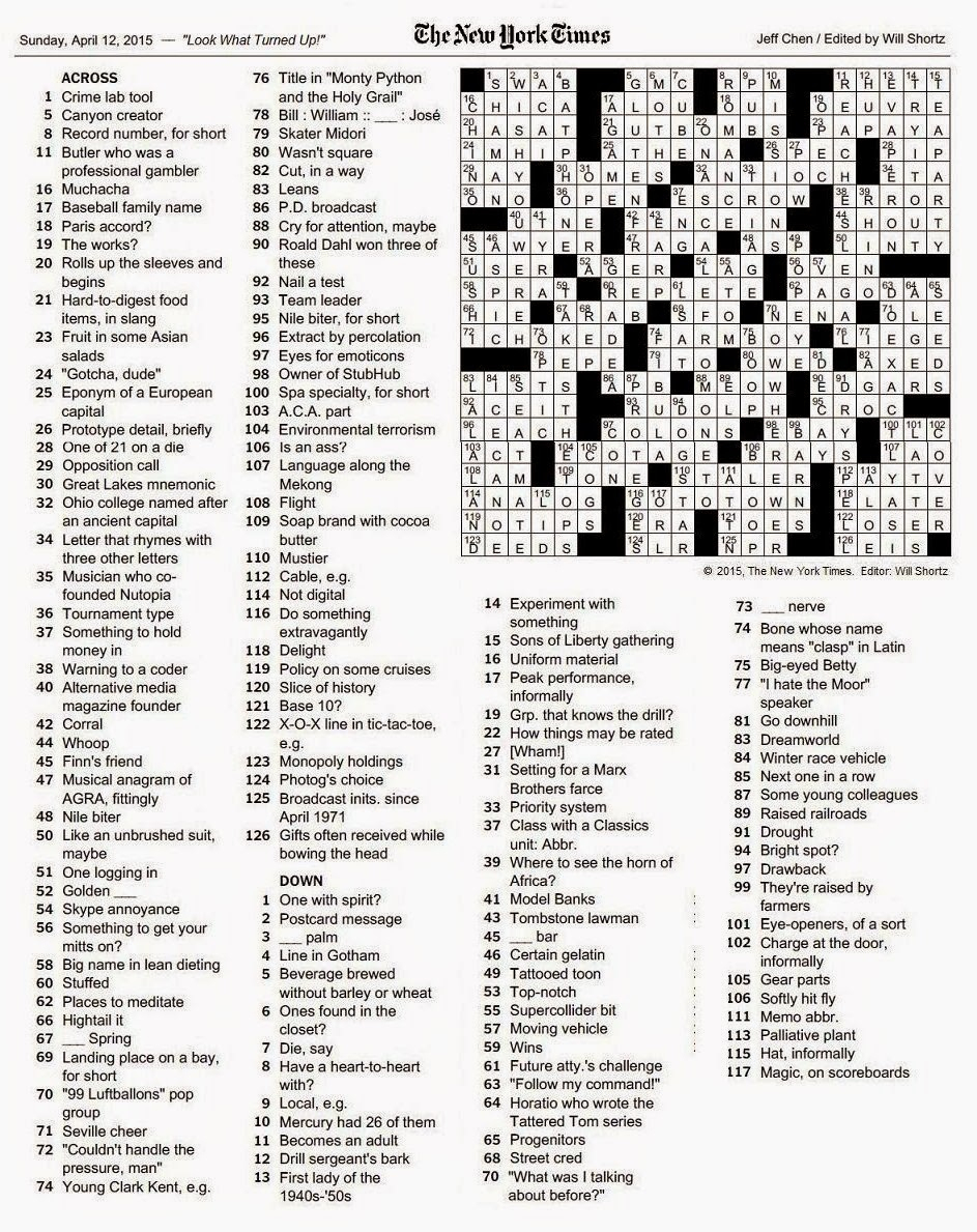 The New York Times Crossword In Gothic: 04.12.15 — Look What Turned - Will Shortz Crossword Puzzles Printable