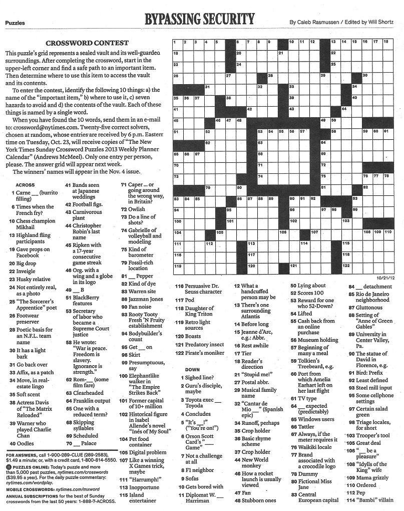 The New York Times Crossword In Gothic: 10.21.12 — Vault - Printable Crossword Nytimes