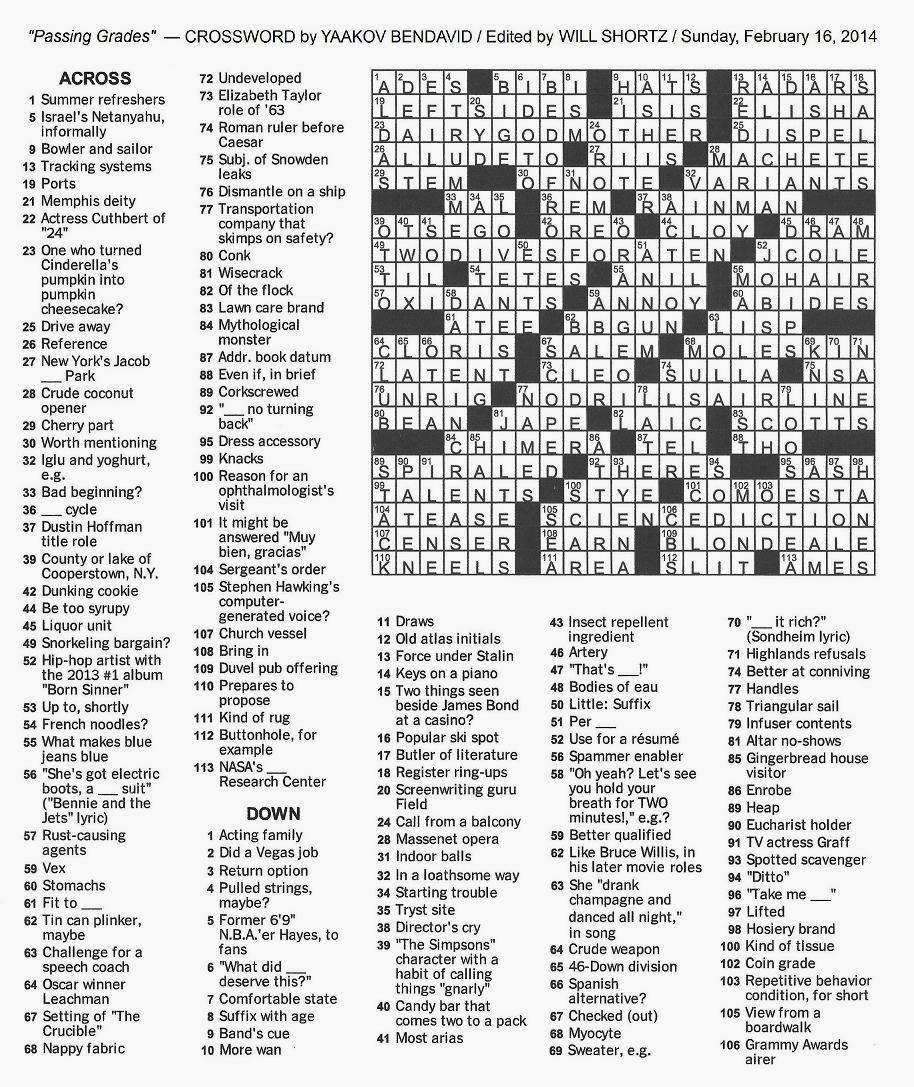 The New York Times Crossword In Gothic: February 2014 - Printable Difficult Replica Crossword Clue