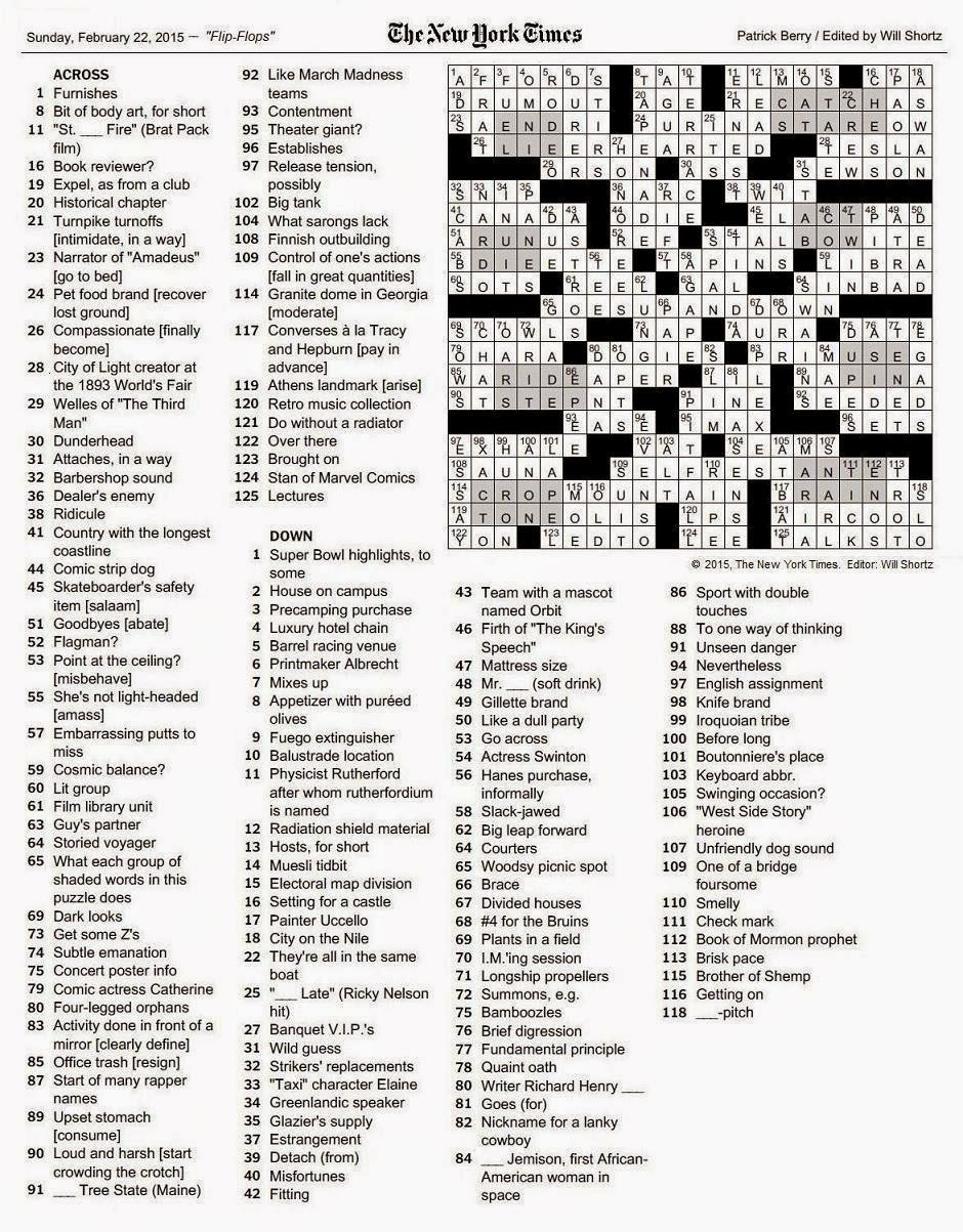 The New York Times Crossword In Gothic: February 2015 - La Times Crossword Puzzle Printable Version