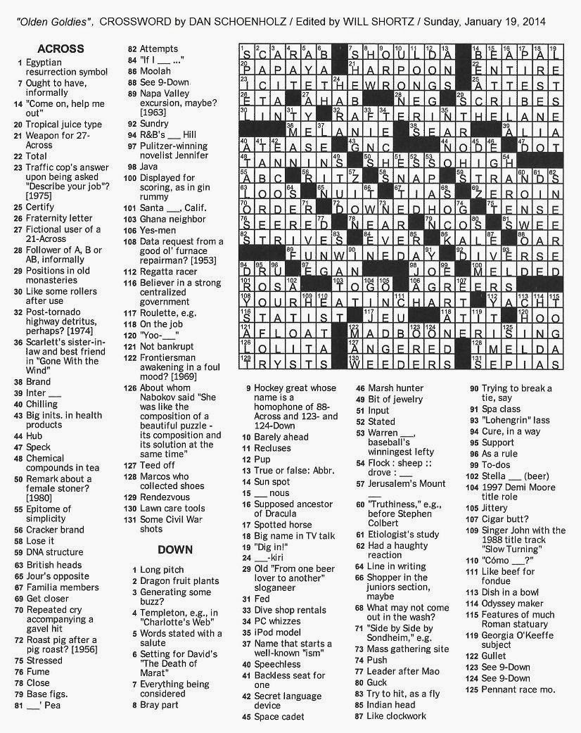 The New York Times Crossword In Gothic: January 2014 - La Times Printable Crossword 2014