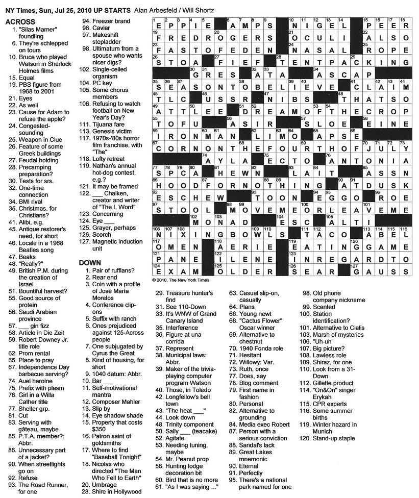 The New York Times Crossword In Gothic: July 2010 - Printable Patternless Crossword Puzzles