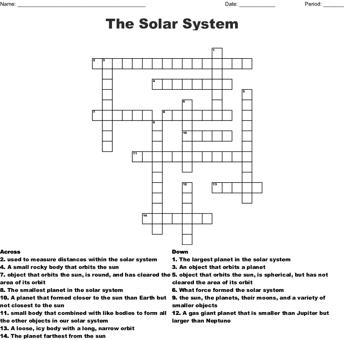 The Solar System Crossword - Wordmint - Solar System Crossword Puzzle Printable