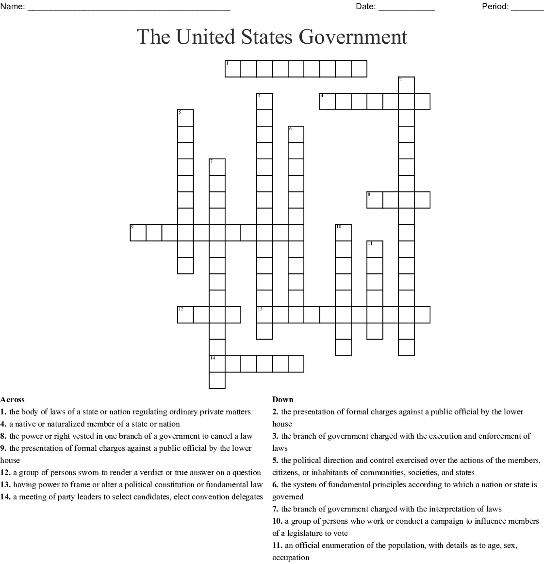 The United States Government Crossword - Wordmint - Printable United States Crossword Puzzle