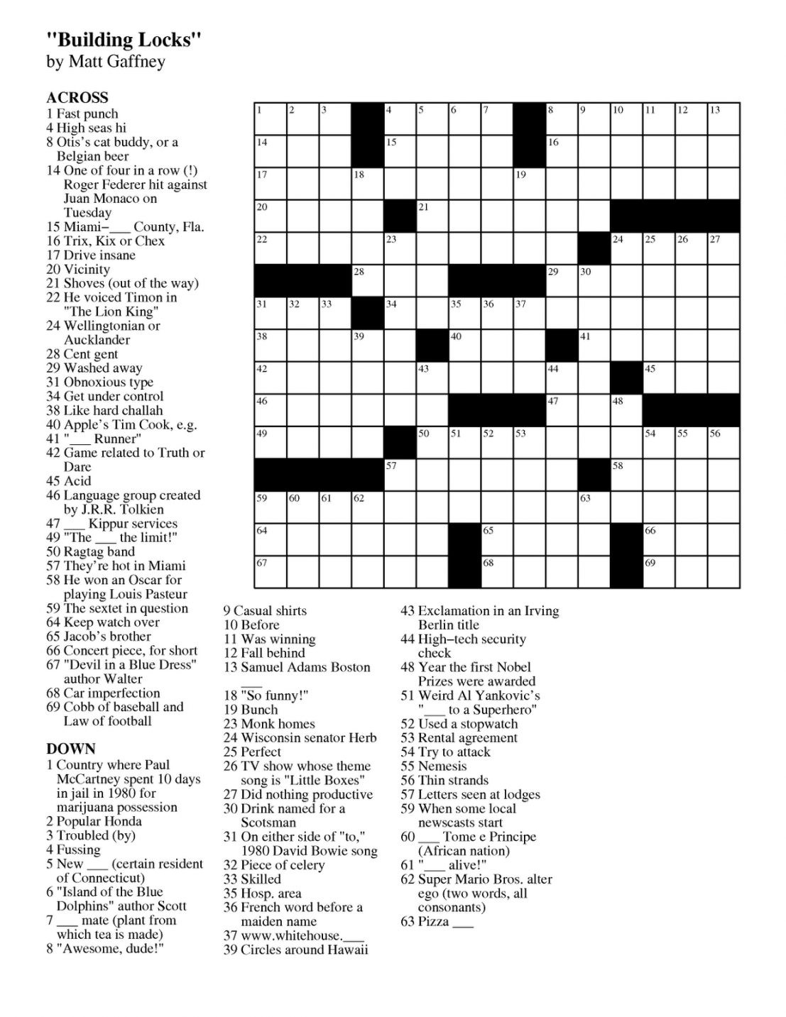 Toll Maker Crossword