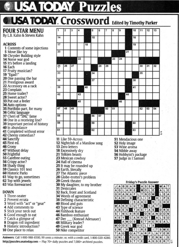 Printable Crossword Puzzle Usa Today | Printable Crossword Puzzles
