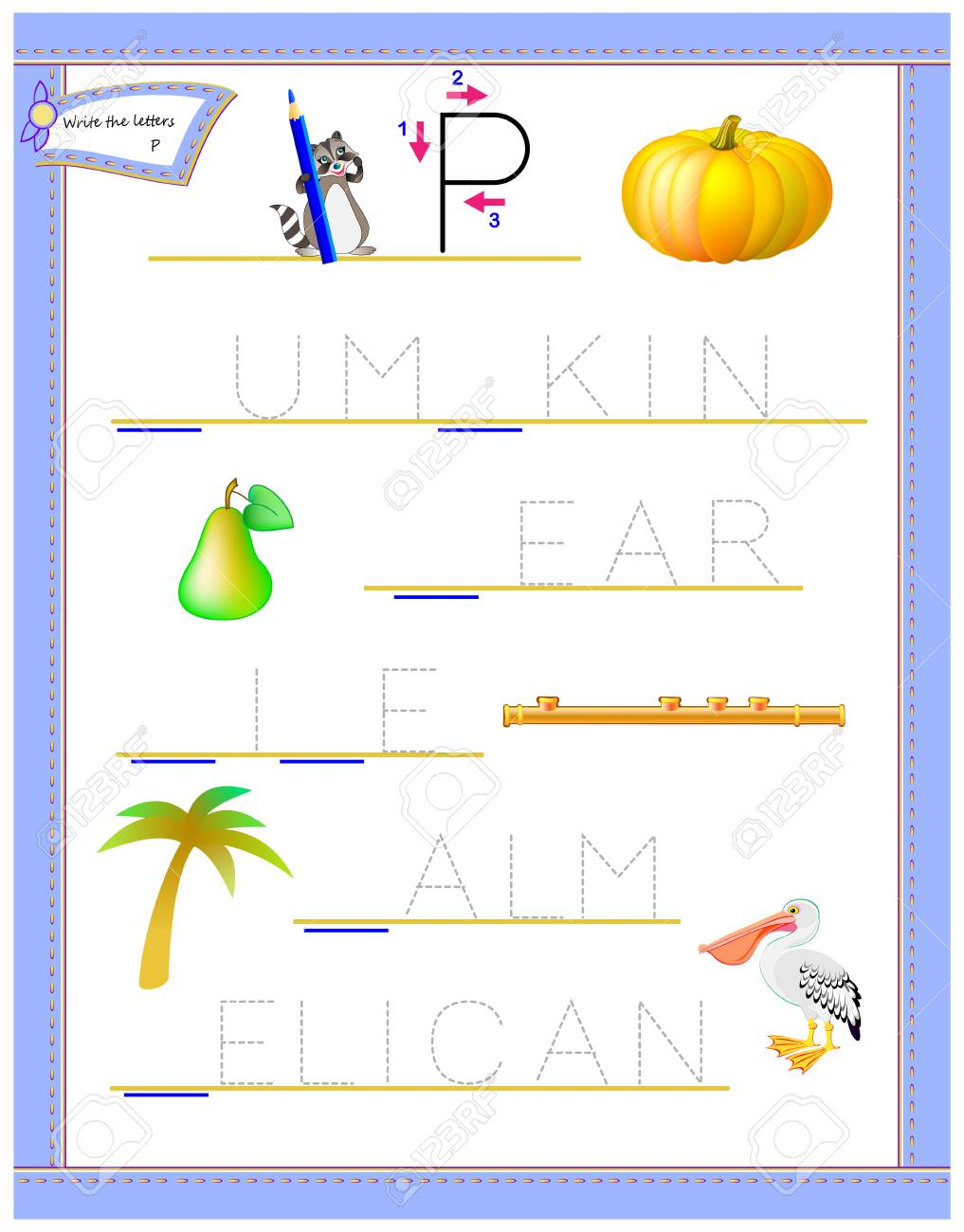 Tracing Letter P For Study English Alphabet. Printable Worksheet - Letter P Puzzle Printable