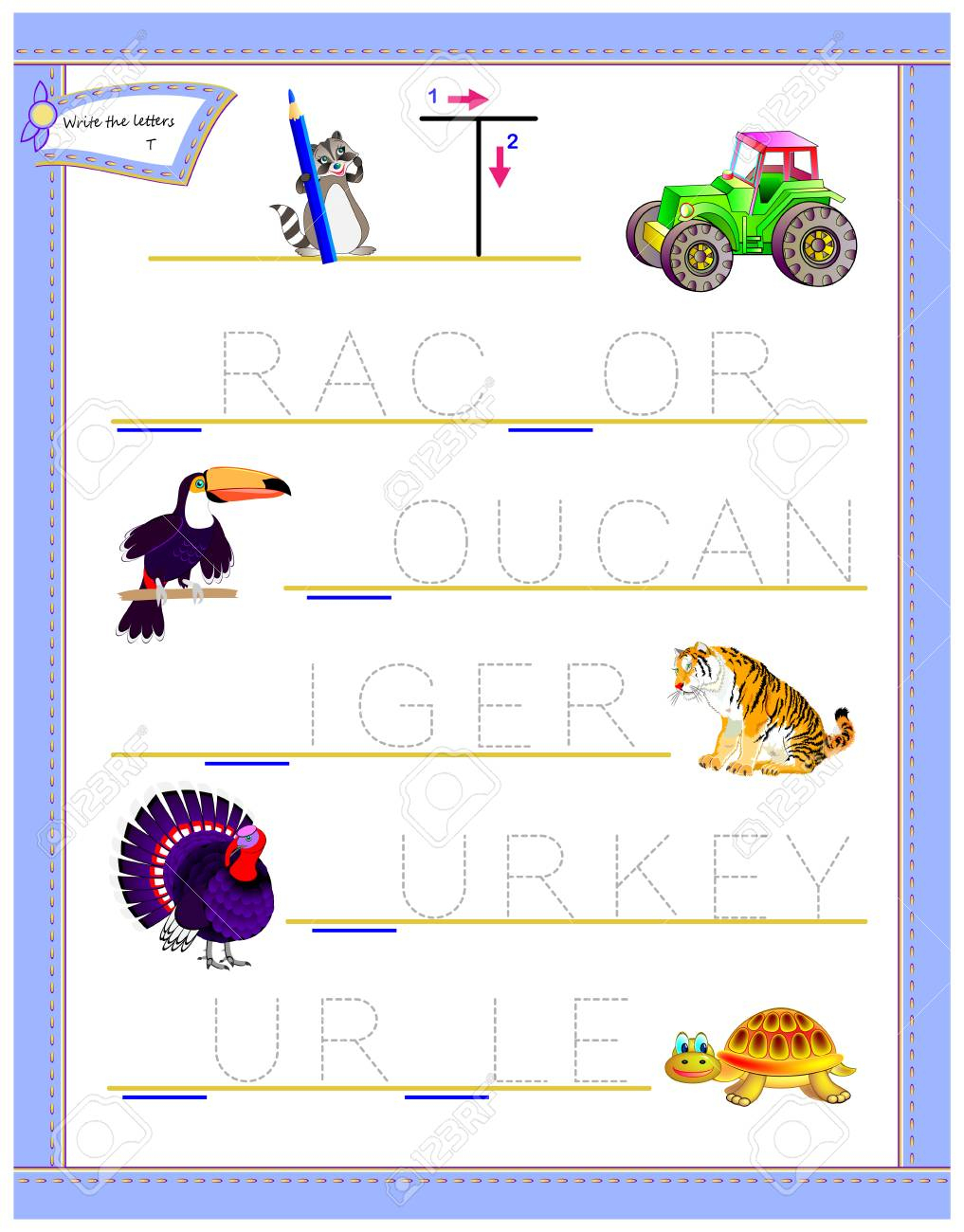 Tracing Letter T For Study English Alphabet. Printable Worksheet - Letter T Puzzle Printable