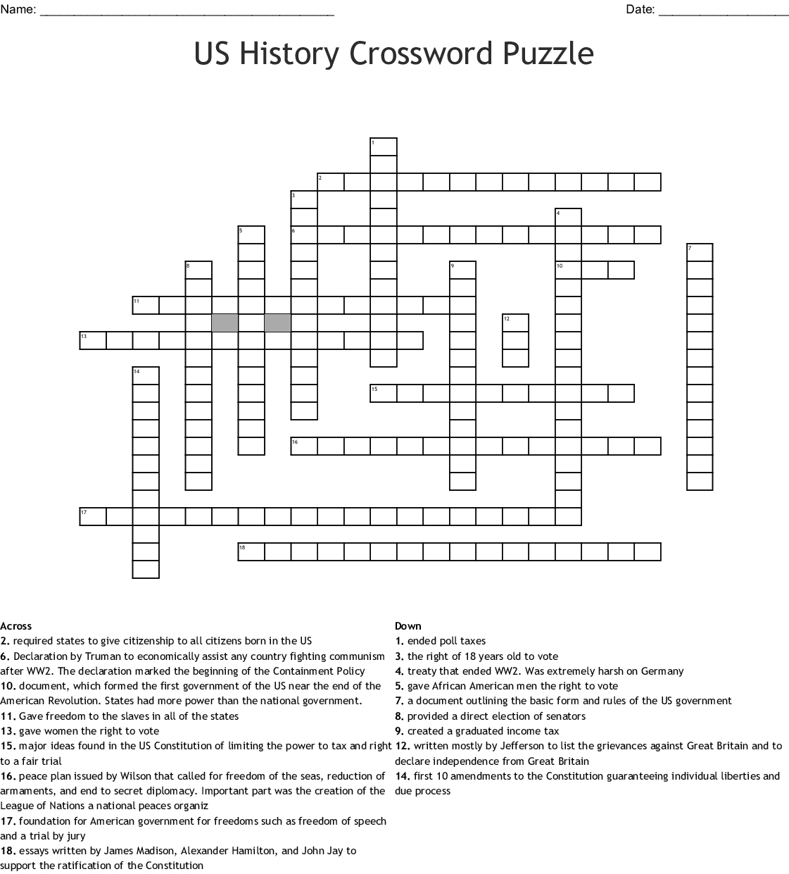 Us History Crossword Puzzle Crossword - Wordmint - Printable Us History Crossword Puzzles
