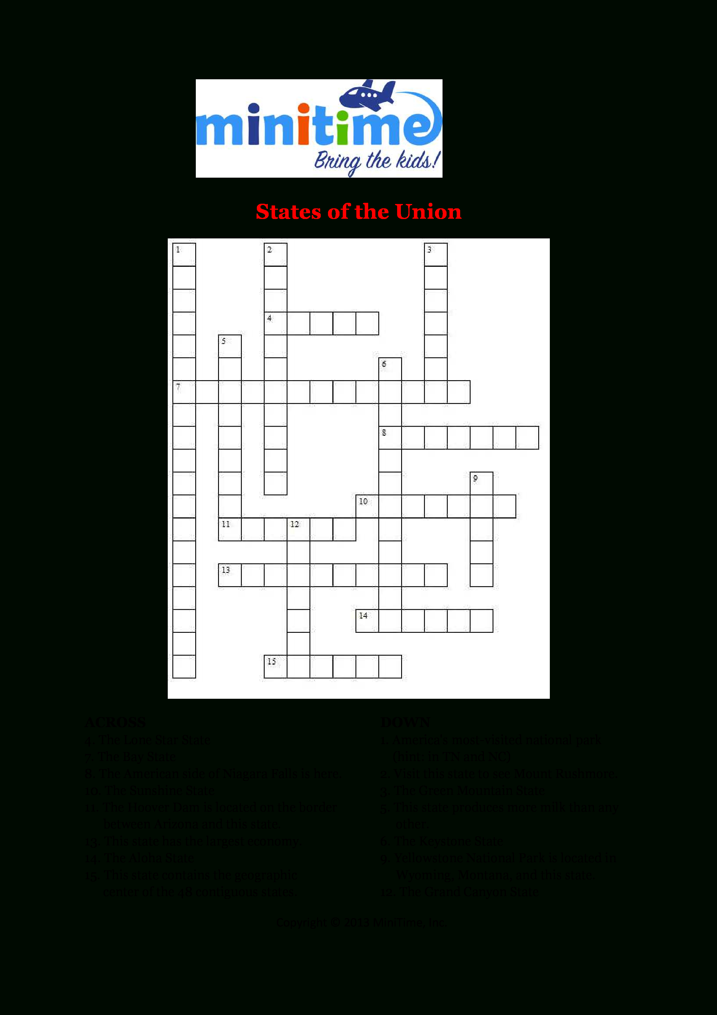 Us States Fun Facts Crossword Puzzles | Free Printable Travel - Car Crossword Puzzles Printable